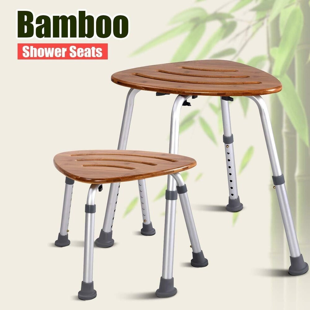 Costway Bamboo Bath Seat Shower Chair Triangular Fanshaped