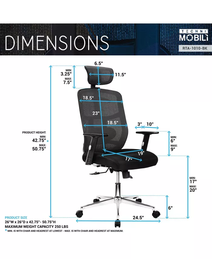 RTA Products Techni Mobili Mesh Office Chair