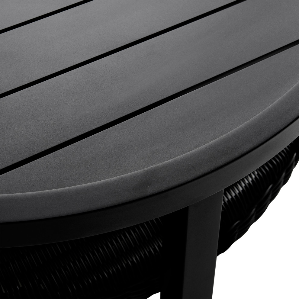 Grand Black Aluminum Outdoor Round Conversation Table with Wicker Shelf   Tropical   Outdoor Coffee Tables   by BisonOffice  Houzz