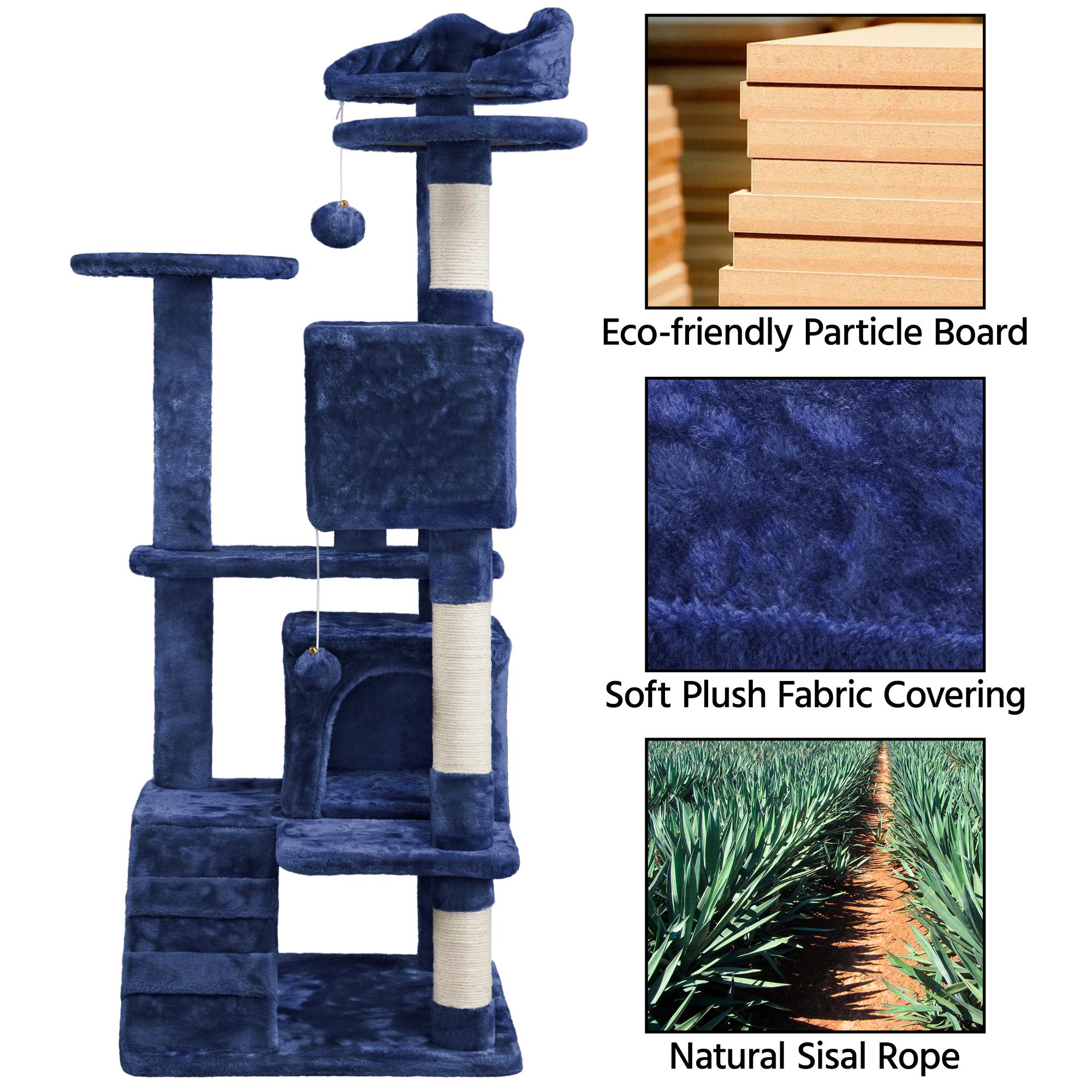 Topeakmart Navy Blue Plush Cat Tree with 2 Condos， 54