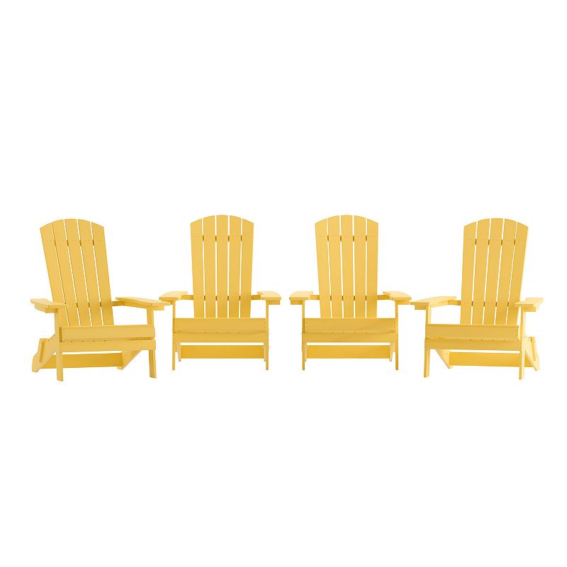 Emma and Oliver Haven Set of 4 Indoor/Outdoor Poly Resin Folding Adirondack Chairs， All-Weather Chairs for Porch， Patio， or Sunroom