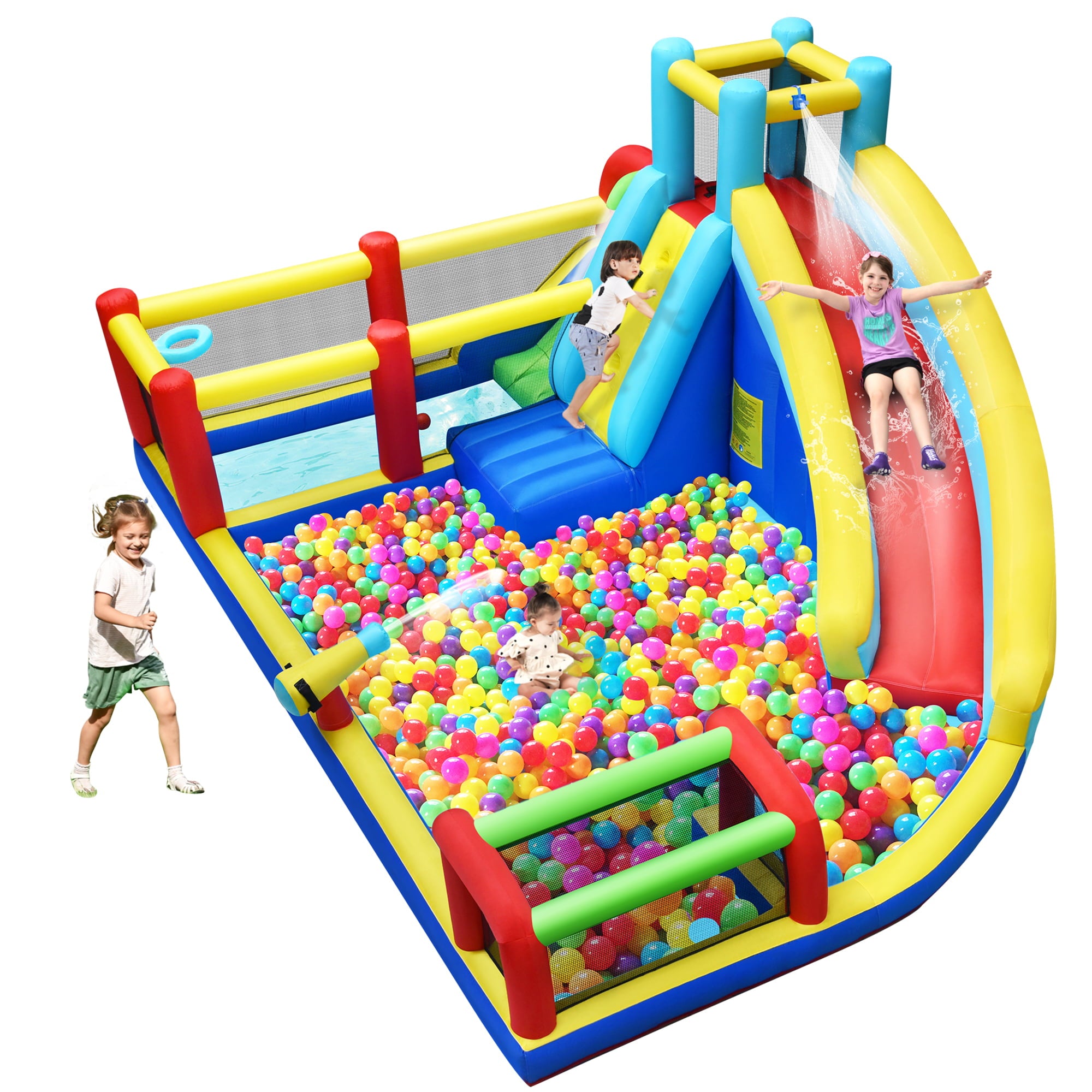 Track 7 Inflatable Water Park for Boys Girls,W/Pool,Water Cannon,Basketball Rim,Soccer Goal,Oxford