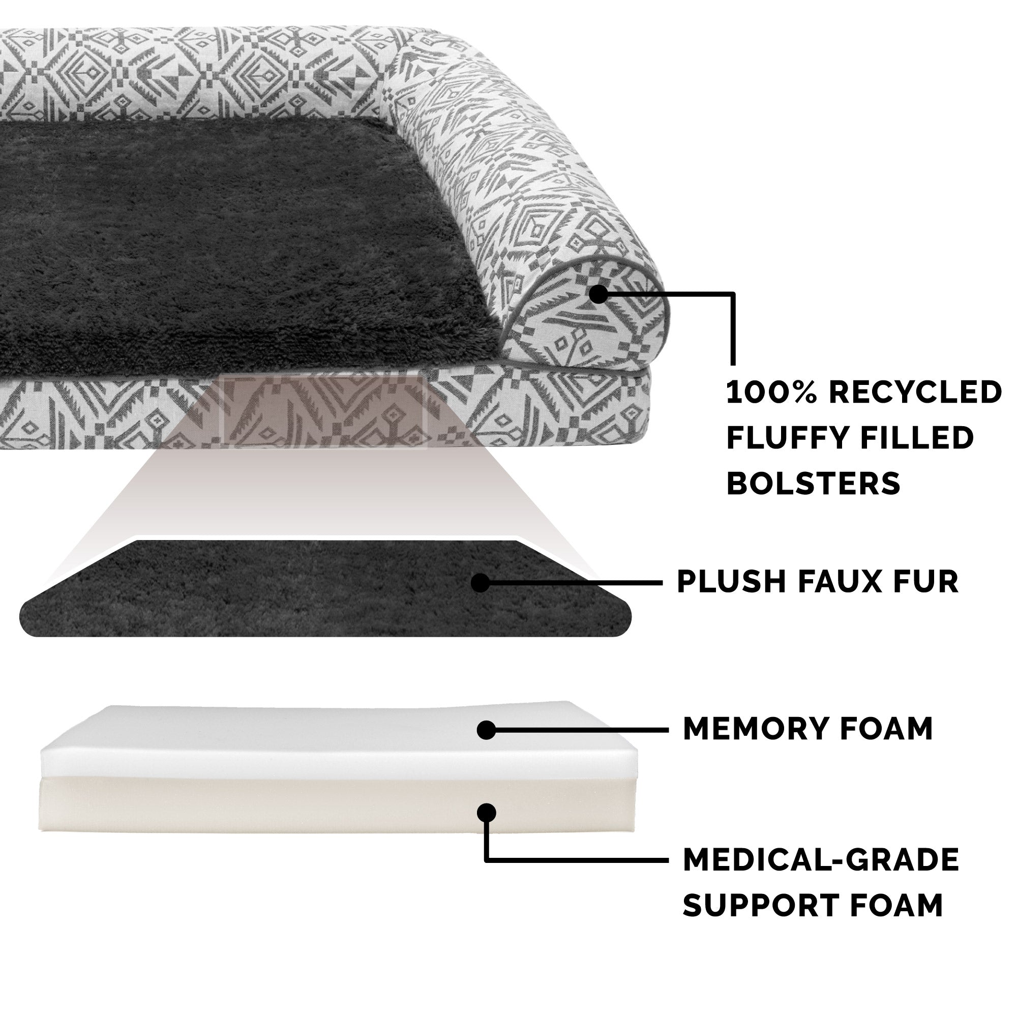 FurHaven Pet Products | Memory Foam Southwest Kilim Sofa Pet Bed for Dogs and Cats - Boulder Gray， Large