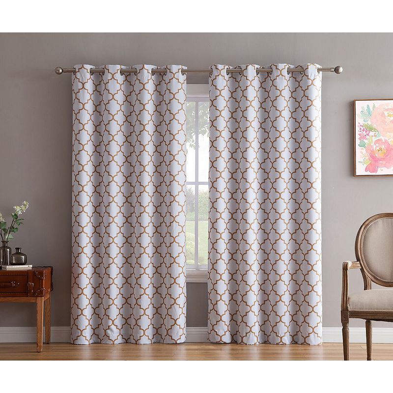 THD Royal Lattice Decorative Blackout Thermal Privacy Room Darkening Grommet Window Drapes Curtain Panels Bedroom - Set of 2