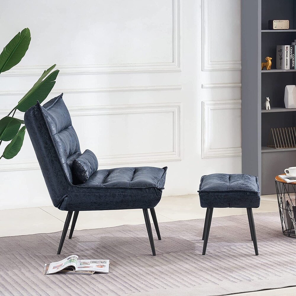 Mcombo Modern Chair with Ottoman  Bronzing Fabric Upholstered Leisure Chairs with Metal Legs