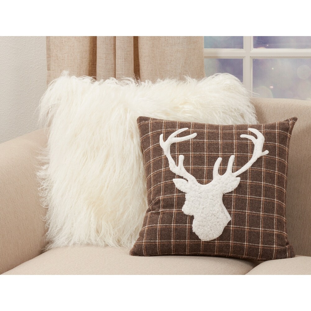 Plaid Pillow With Reindeer Design