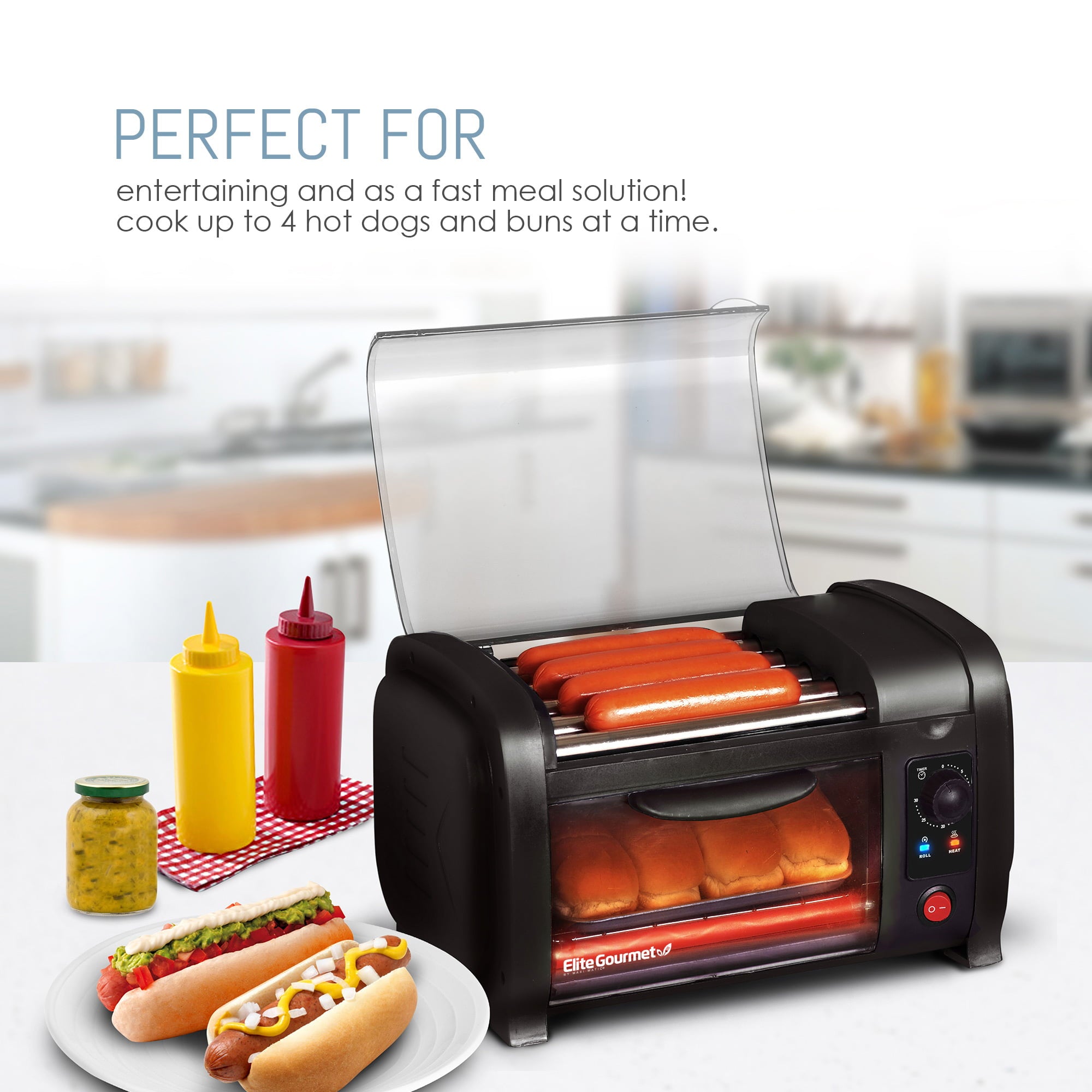 Elite by Maxi Matic Cuisine EHD-051B Hot Dog Roller and Toaster Oven, black