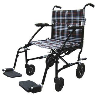 Drive Medical Fly Lite Ultra Lightweight Plaid Transport Wheelchair DFL19-BLK