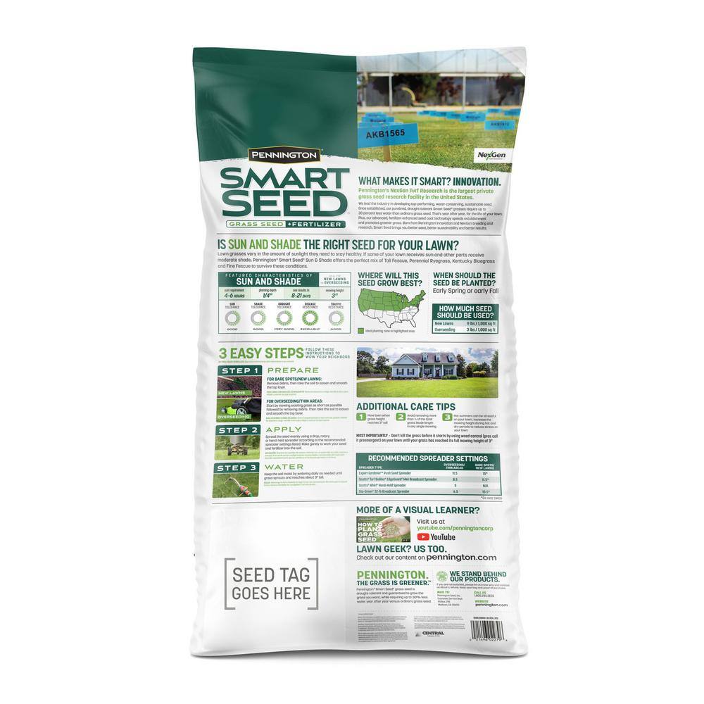 Pennington Smart Seed 20 lbs. Sun and Shade North Grass Seed and Fertilizer 100543720