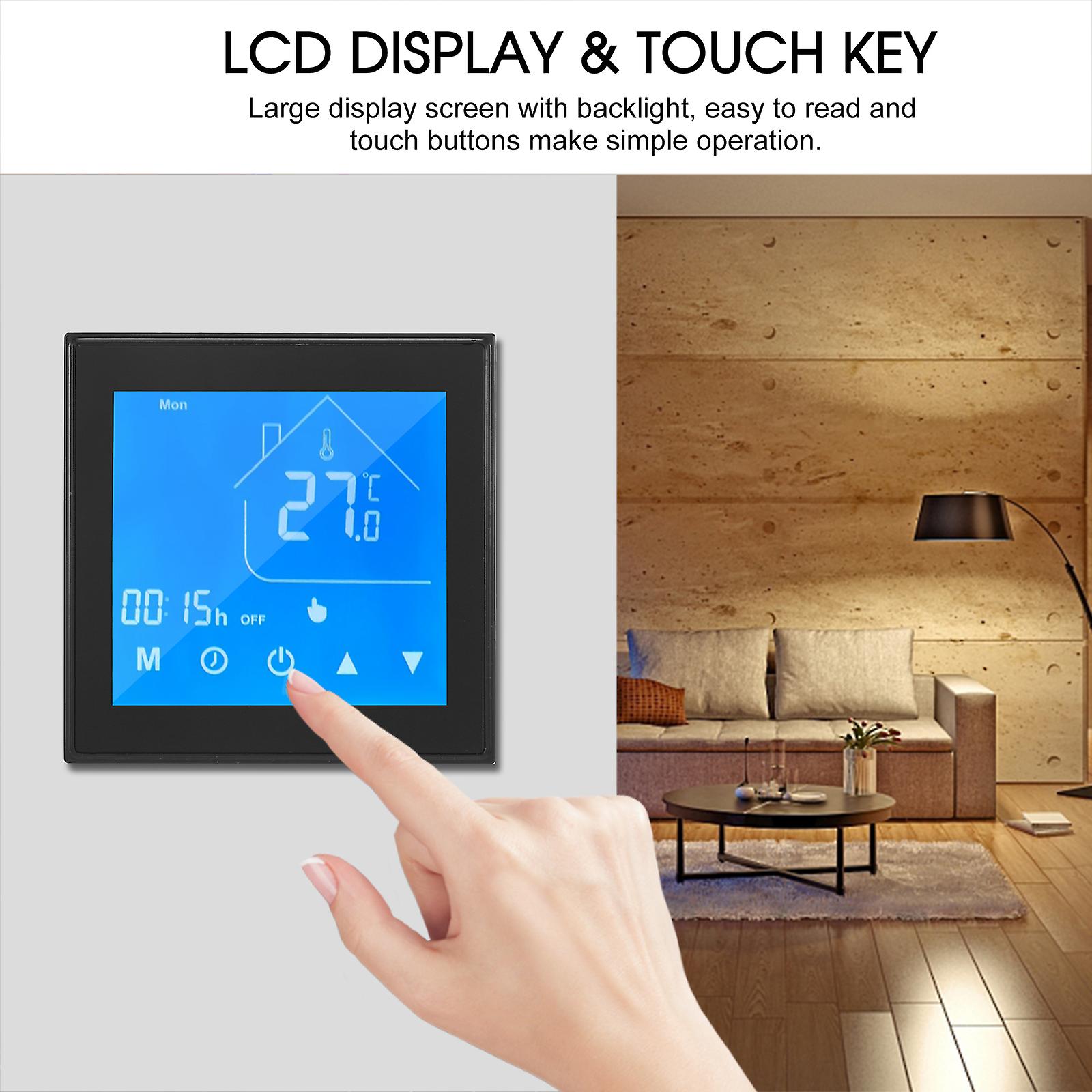 Black Thermostat Temperature Controller Lcd Display Week Programmable For Water/gas Boiler For Household