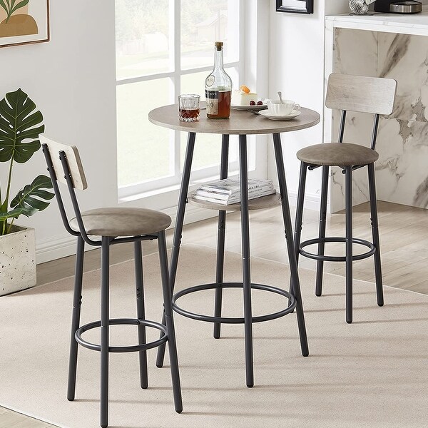 3 Pcs Dining Set， 2-Tier Round Bistro Bar Table and Upholstered Chair