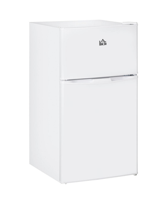 HOMCOM Double Door Mini Fridge with Freezer 3.2 Cu.Ft Compact Refrigerator with Adjustable Shelf Adjustable Thermostat and Reversible Door for Bedroom Dorm Home Office White