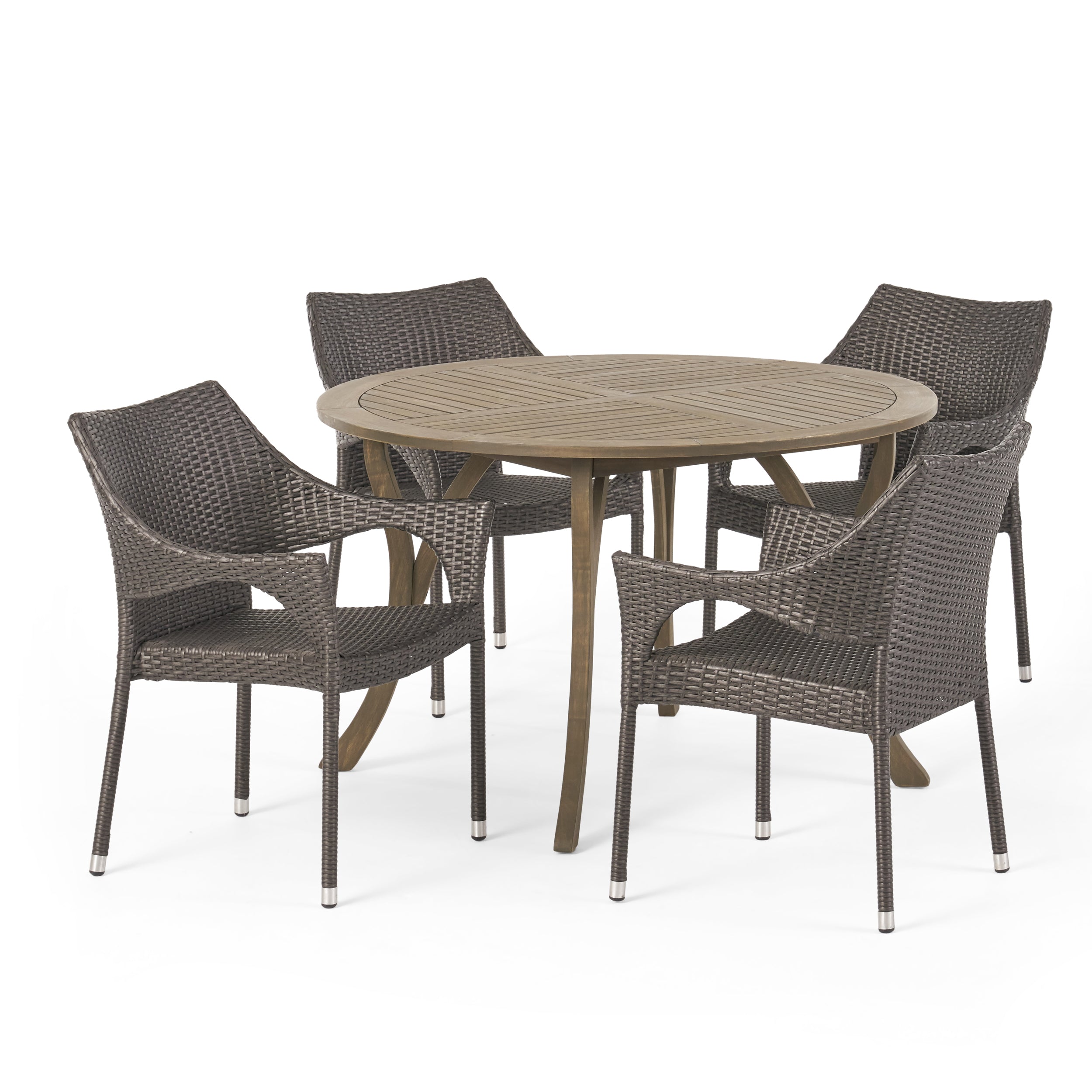 Chantelle Outdoor 5 Piece Acacia Wood and Wicker Dining Set