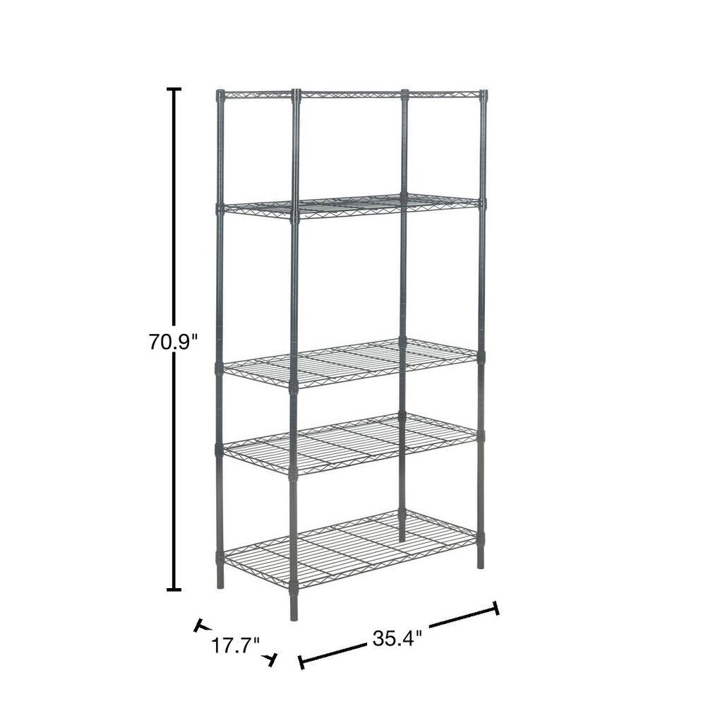 SAFAVIEH Dark Gray 5-Tier Carbon Steel Wire Freestanding Garage Storage Shelving Unit (35 in. W x 71 in. H x 18 in. D) HAC1006A