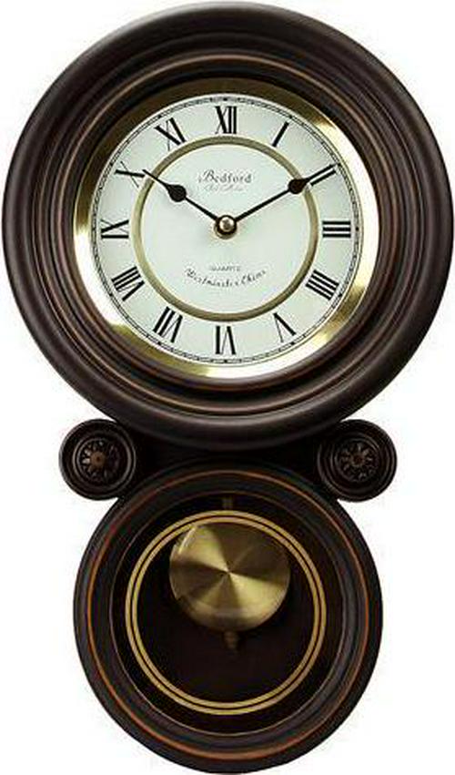 Bedford Clock Collection Black Round Head Style Wall Clock with Pendulum