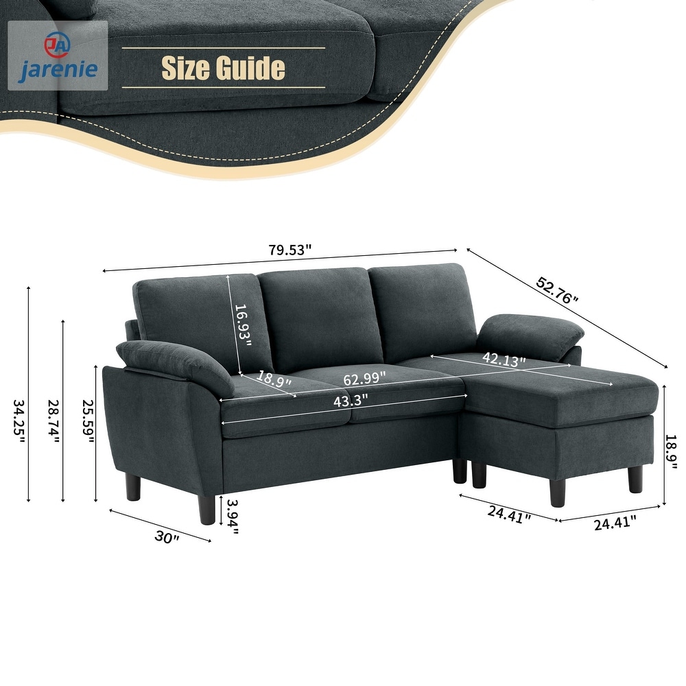 Modern Sectional Sofa Couch L Shaped with Removable Armrest  Convertible Couch with Reversible Ottoman for Living Room