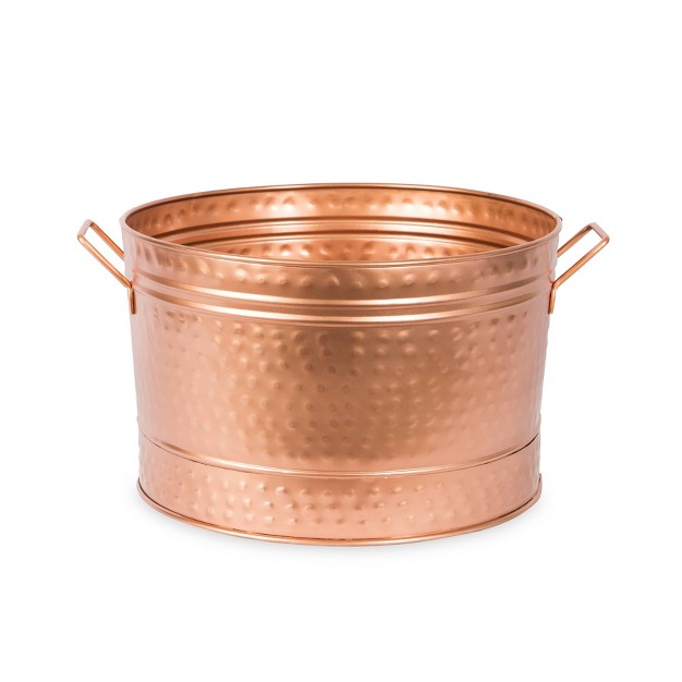 Round Hammered Tub With 2 Side Handles Copper Plated Achla Designs