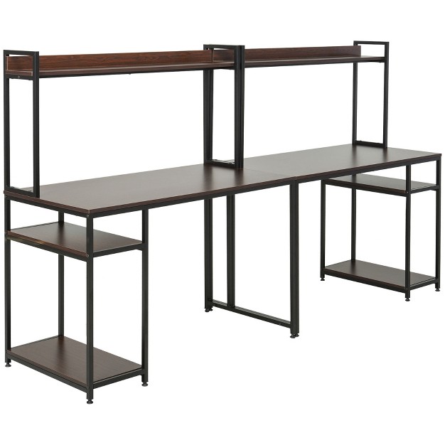 Homcom 94 5in Industrial Double Computer Desk With Hutch And Storage Shelves Extra Long Home Office Writing Table 2 Person Workstation Cpu Stand