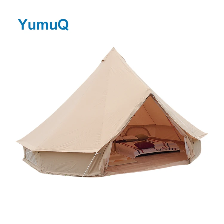 YumuQ 100% Cotton Canvas Luxury 10 Person 5m Heavy Duty Large Family Glamping Camping Bell Tent Outdoor For Sale