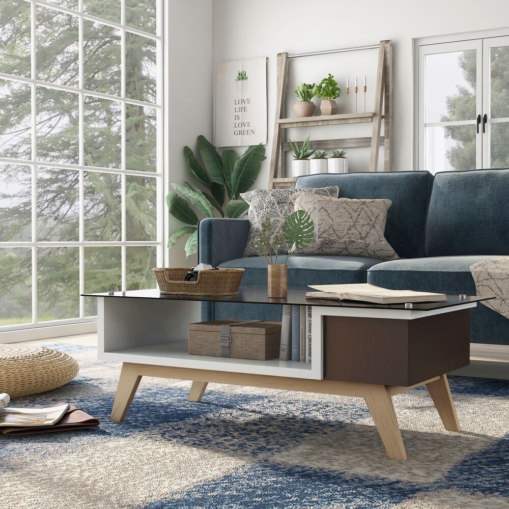 Yini Modern 47 inch Glass Top 1 Shelf Coffee Table by Furniture of America