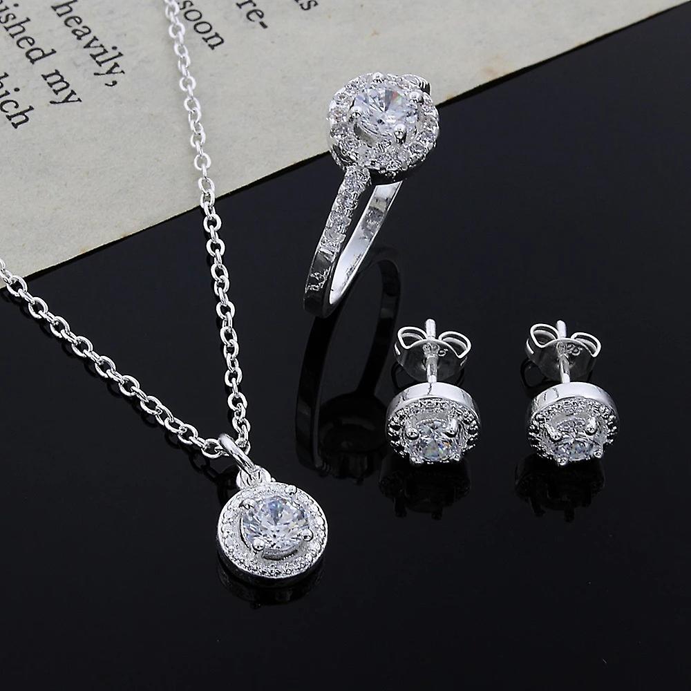 Born Pretty Zircon Crystal Silver Jewelry Necklace Ring Earrings Set Three-piece Set Jewelry