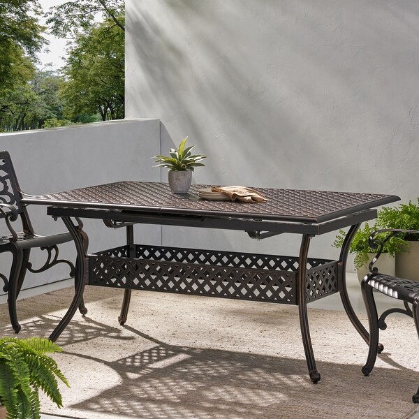 Outdoor Cast Expandable Dining Table with Iron Frame and Four Angled Tubular Legs