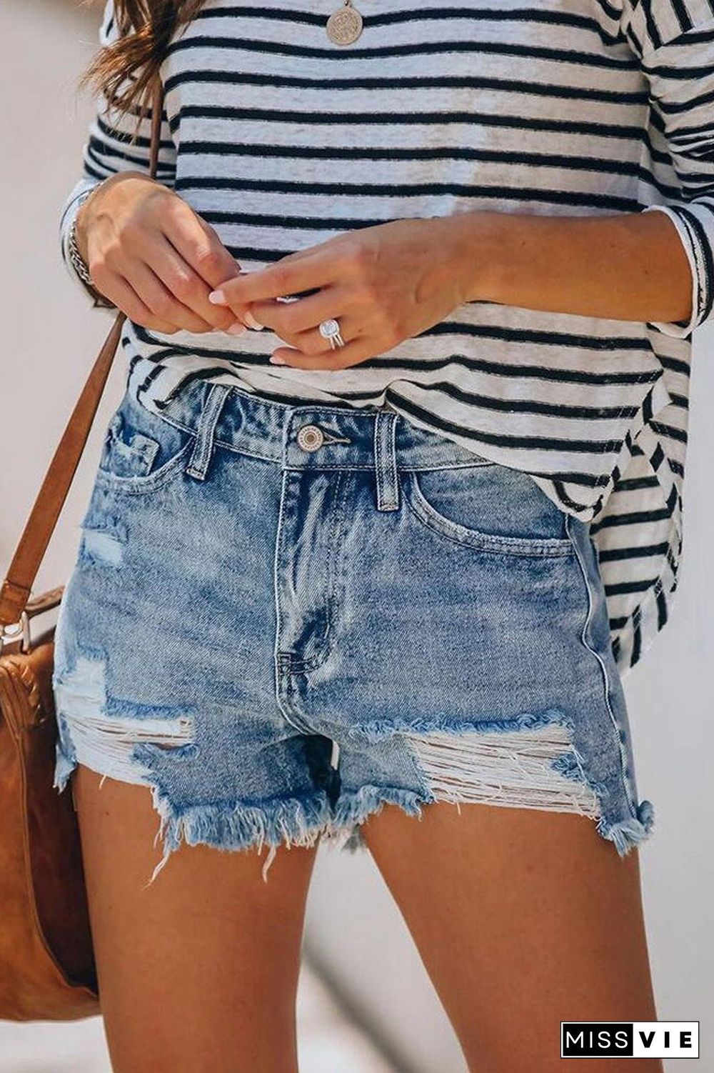 Hole Fringed Denim Casual Shorts