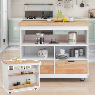 White Wooden Kitchen Island With Two Drawers CUU5001AAW