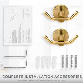 ALEASHA Knob-Hook Double RobeTowel Hook in Gold 2PCS AL-8J807GX2