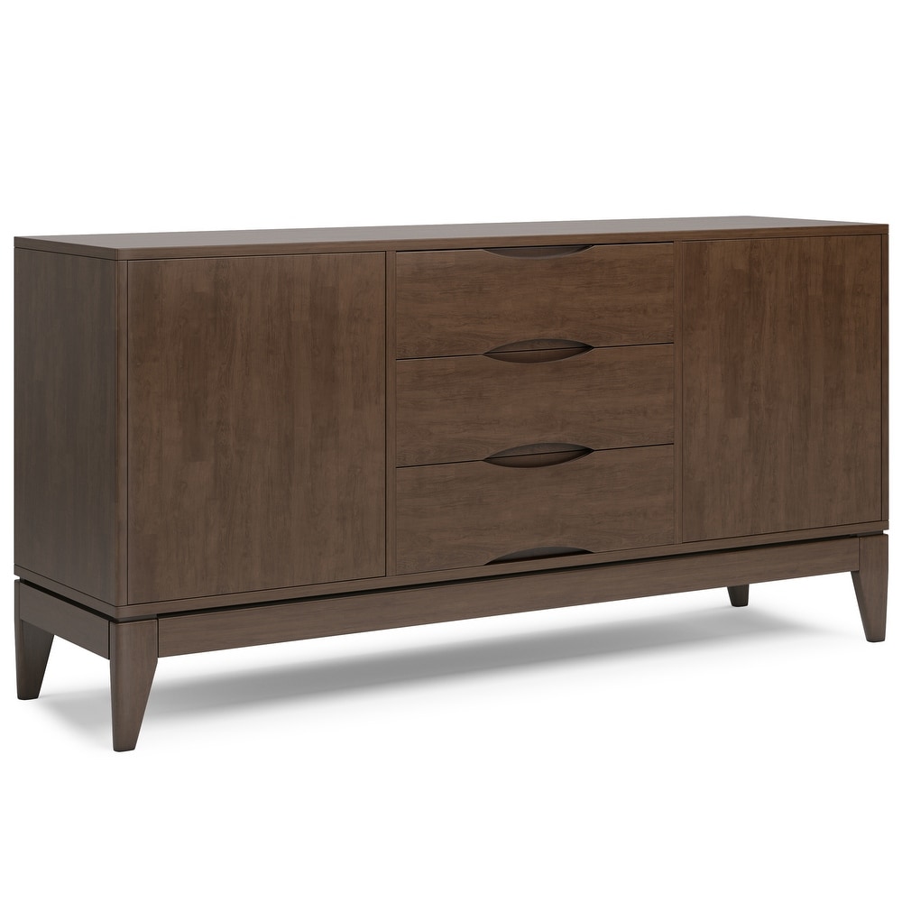 WYNDENHALL Pearson SOLID HARDWOOD 60 inch Wide Mid Century Design Sideboard Buffet in Walnut Brown   17\