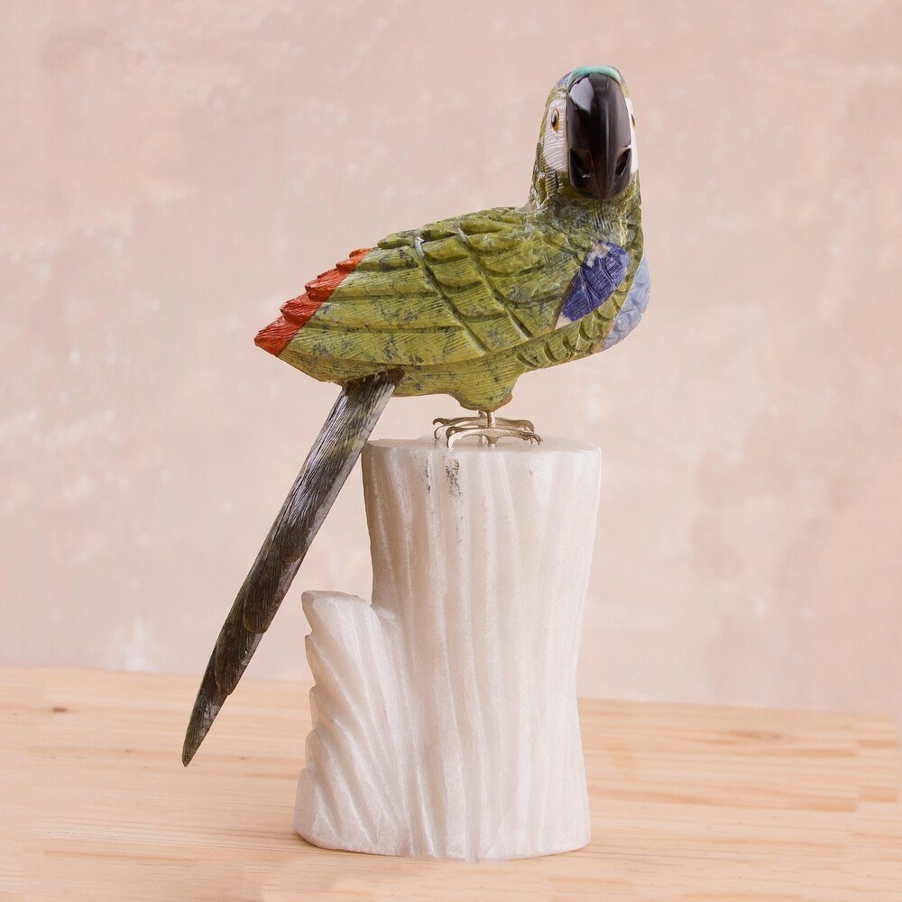 Novica Handmade Amazonian Parrot Multi Gemstone Statuette