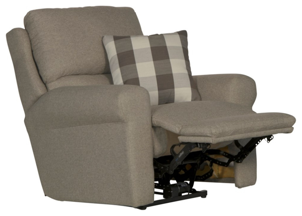 Catnapper Eastland Power Recliner in Gray Polyester Fabric with Accent Pillow   Transitional   Recliner Chairs   by Homesquare  Houzz