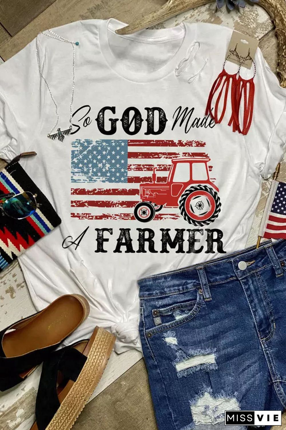 White So God Made A Farmer Graphic Tee