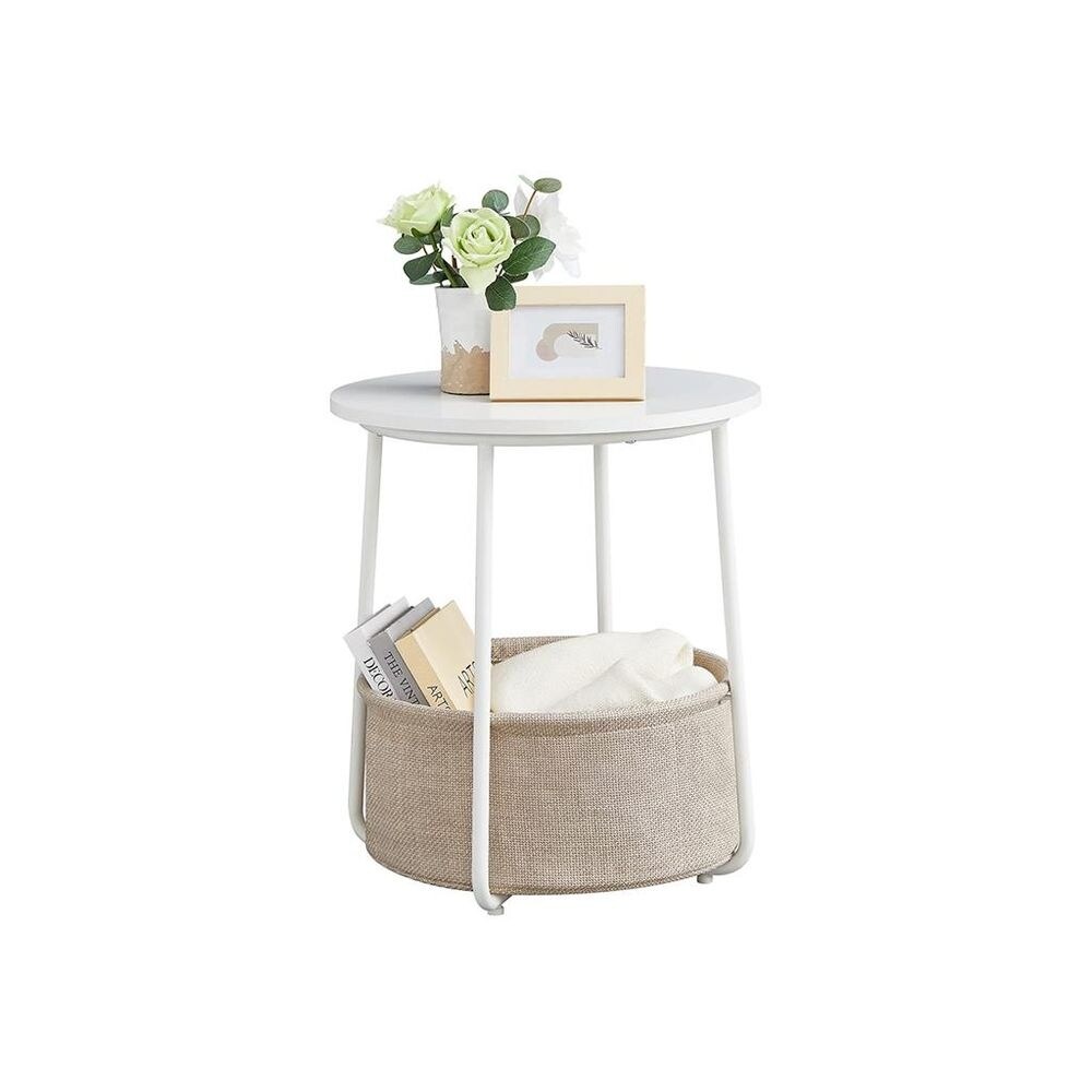 Modern Nightstand  Small Round Side End Table with Fabric Basket