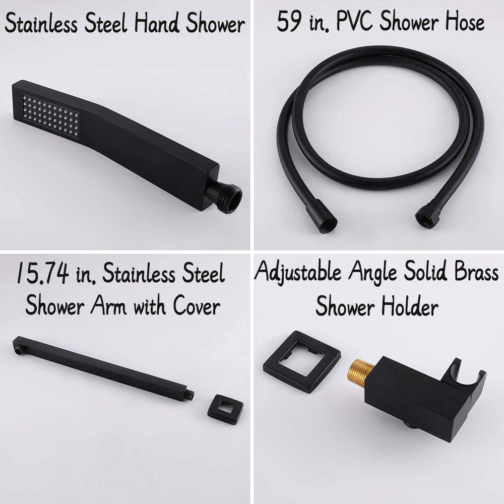 Dowell 2-Spray 10 in. Shower Head Wall Mount Fixed and Handheld Shower Head 2.5 GPM in Black with Shower Floor Drain SMDJE0531HSXS02B