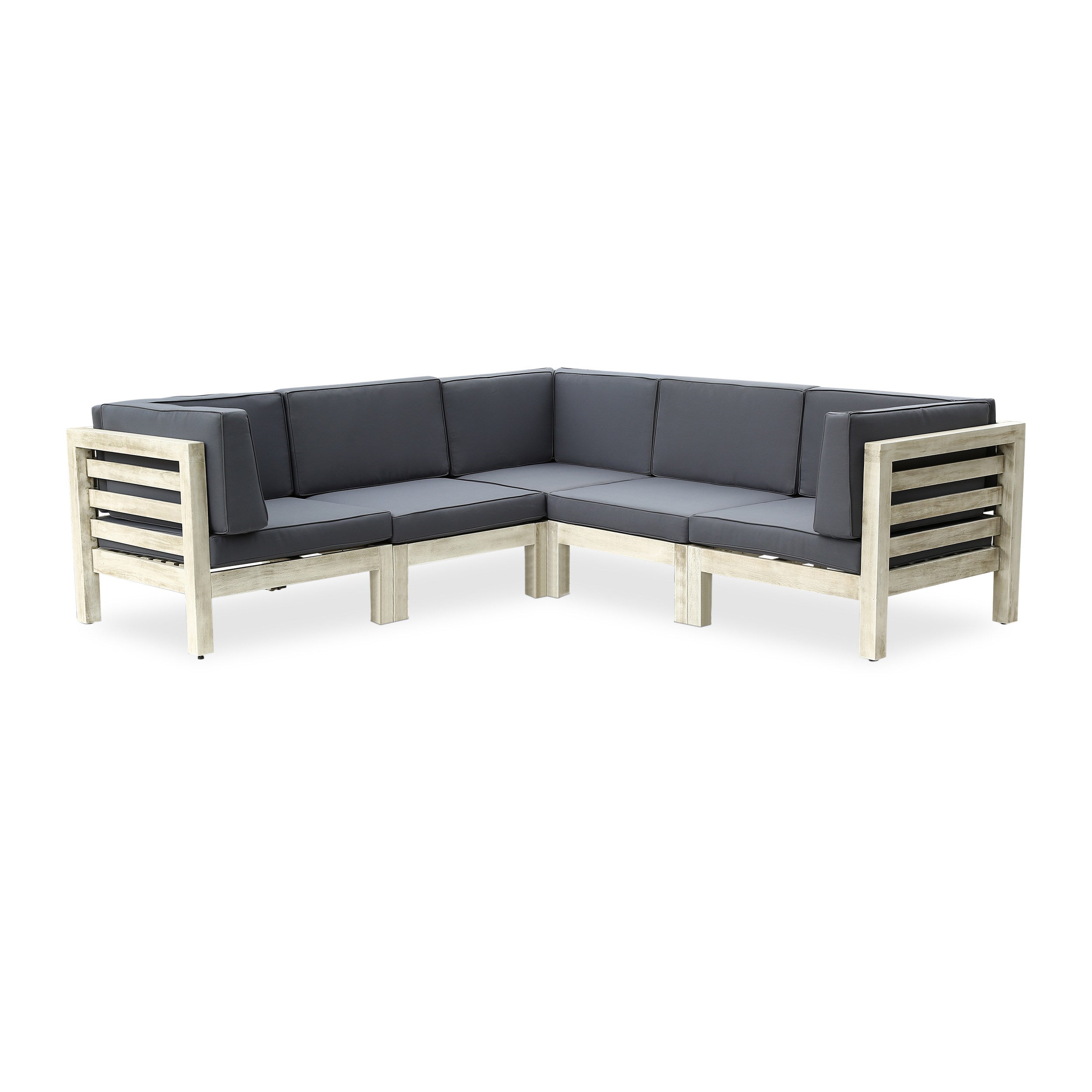 Dawson Outdoor V-Shaped Sectional Sofa Set - 5-Seater - Acacia Wood - Outdoor Cushions