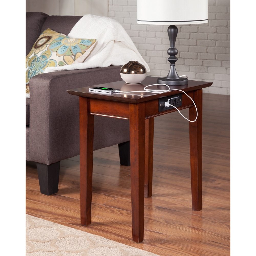 Shaker Side Table with Built In Charging in Walnut Finish