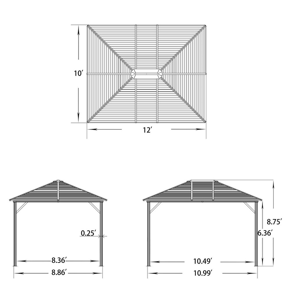 VEIKOUS 12 ft. W x 10 ft. L x 8.7 ft. H Aluminum Hardtop Gazebo with Grey Curtains and Netting