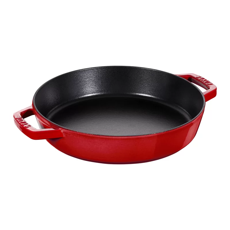 Staub 1313406 Cast Iron 13-inch Double Handle Fry Pan - Cherry， Made in France