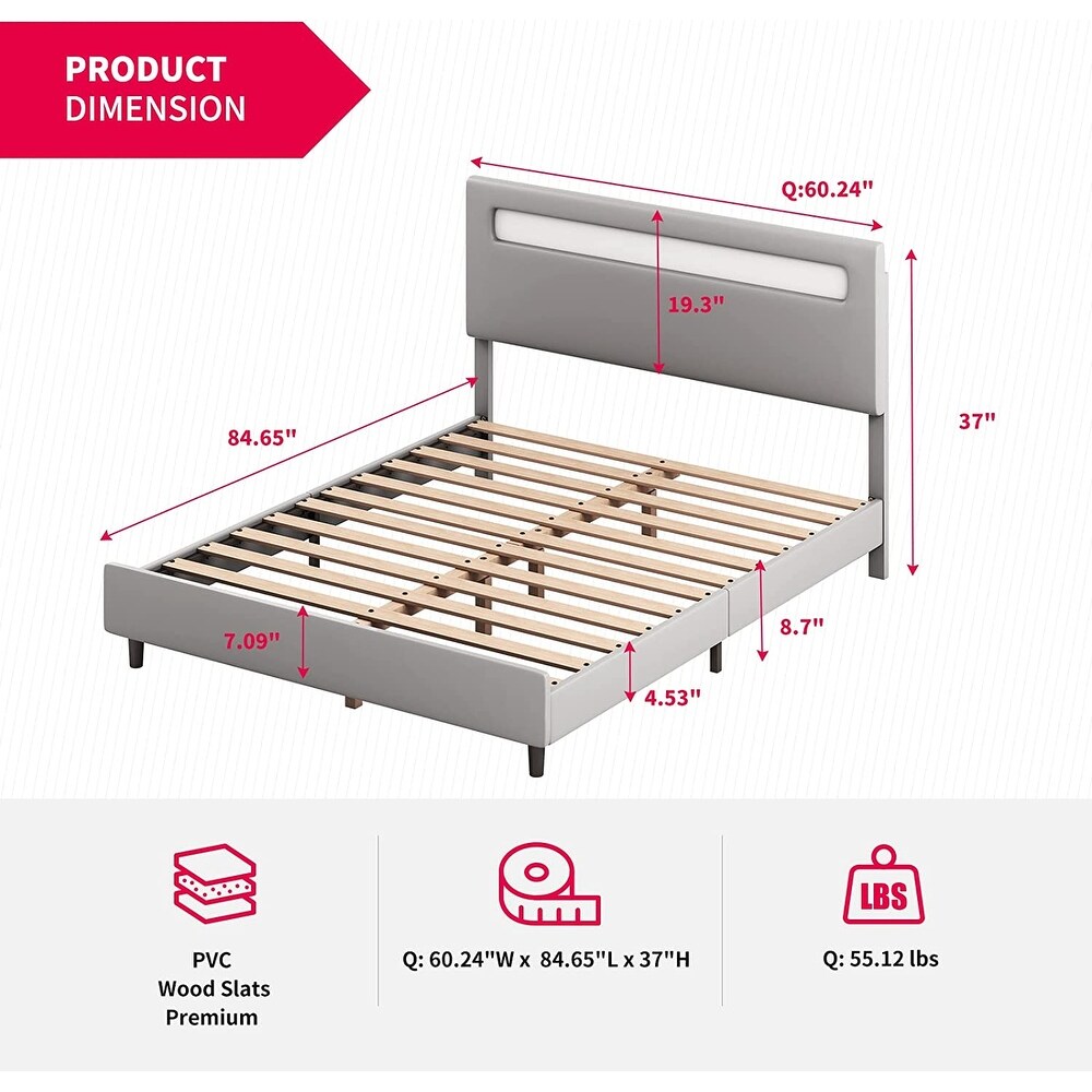 Mixoy Platform Bed Frame with Smart RGB LED Light Strip Bed Frame with Adjustable Headboard  Compatible with Alexa   App