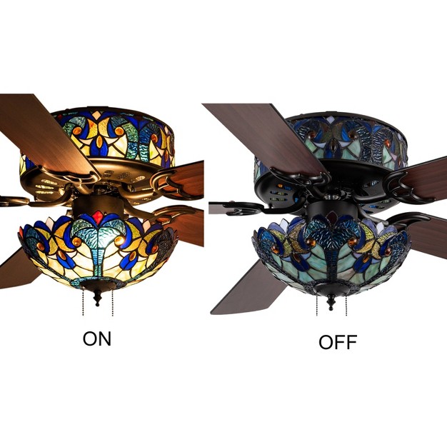 Led  Style Stained Glass Halston Lighted Ceiling Fan Black River Of Goods