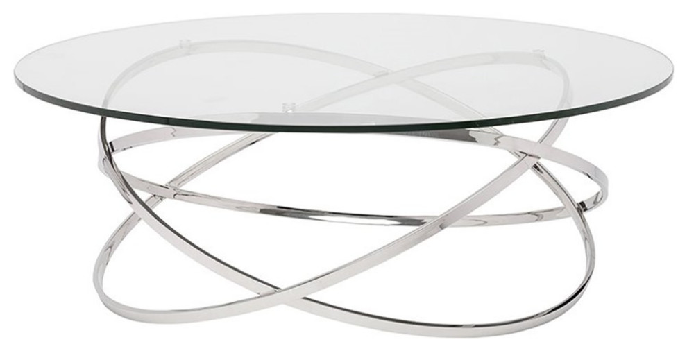 Nuevo Corel Round Glass Top Metal Coffee Table in Silver   Contemporary   Coffee Tables   by Homesquare  Houzz