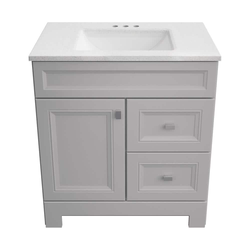 Home Decorators Collection Sedgewood 305 in W x 188 in D x 344 in H Freestanding Bath Vanity in Dove Gray with Arctic Solid Surface Top