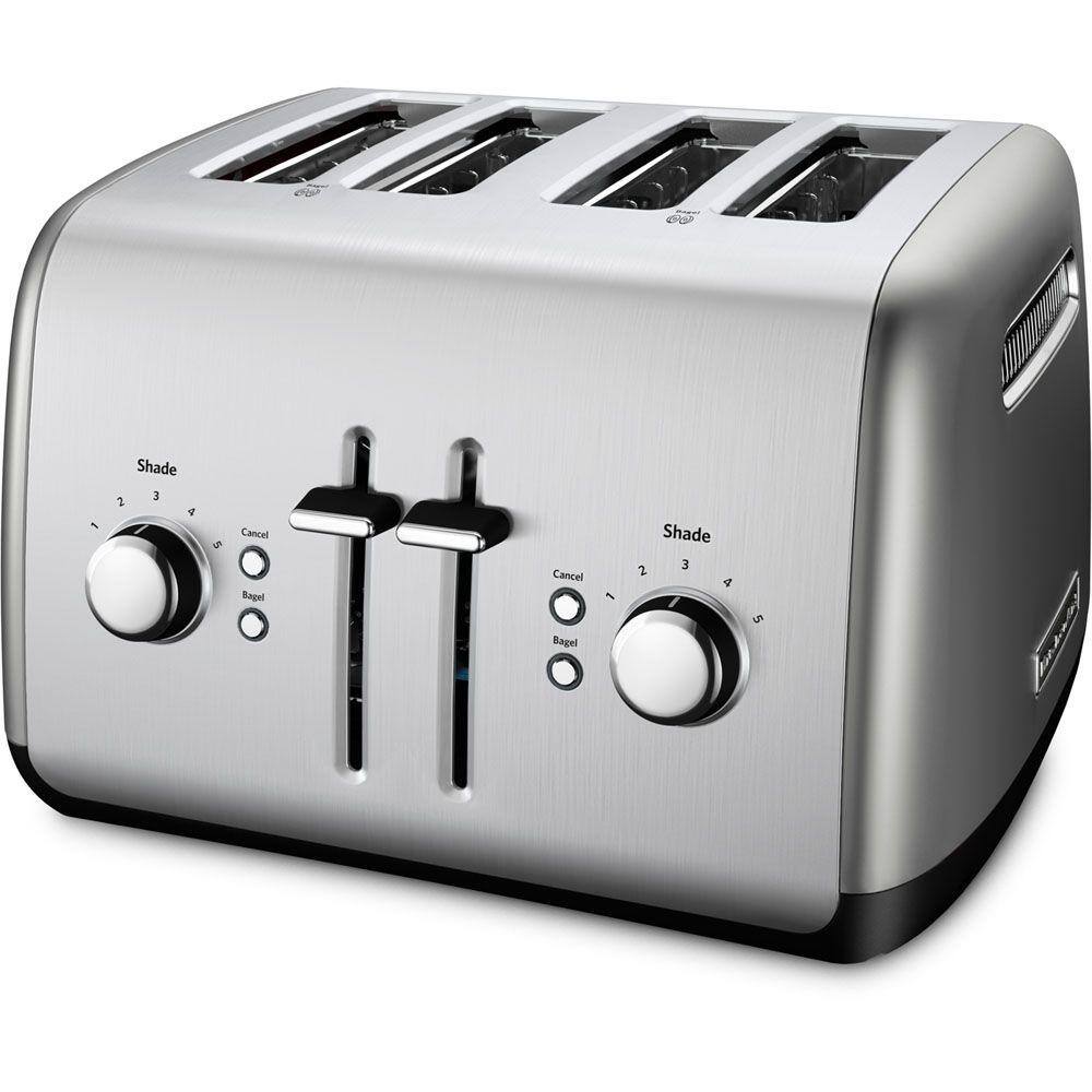 KitchenAid 4-Slice Silver Wide Slot Toaster with Crumb Tray and Shade Control Settings KMT4115CU