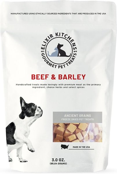 Elixir Kitchens Beef and Barley Freeze Dried Dog and Cat Treats， 3-oz bag