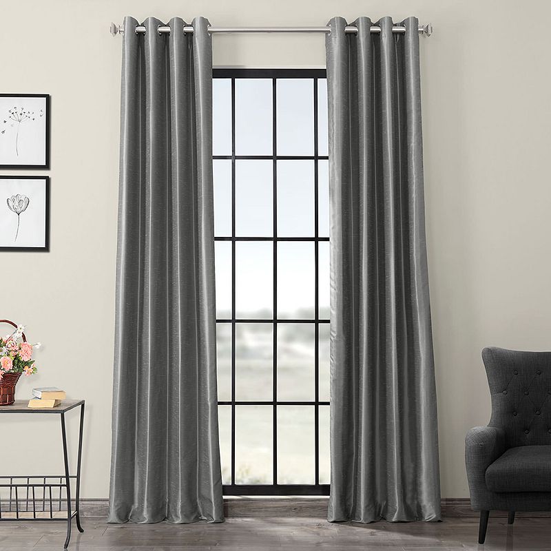 EFF 1-Panel Grommet Blackout Vintage Textured Faux Silk Duponi Window Curtain