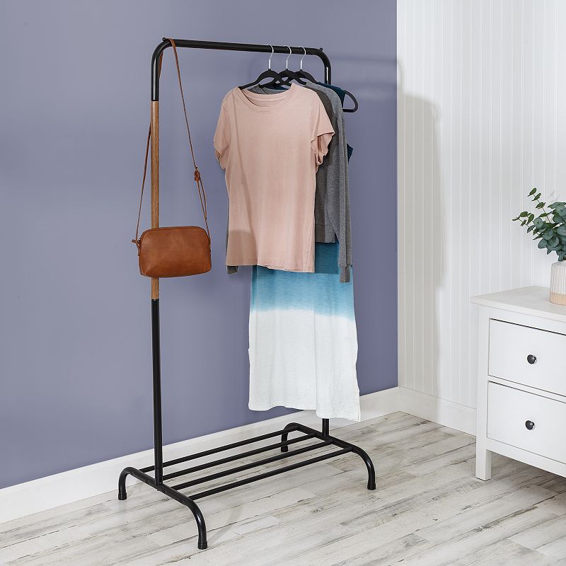 Honey-Can-Do Single Garment Rack with Shoe Shelf and Hanging Bar for Clothes