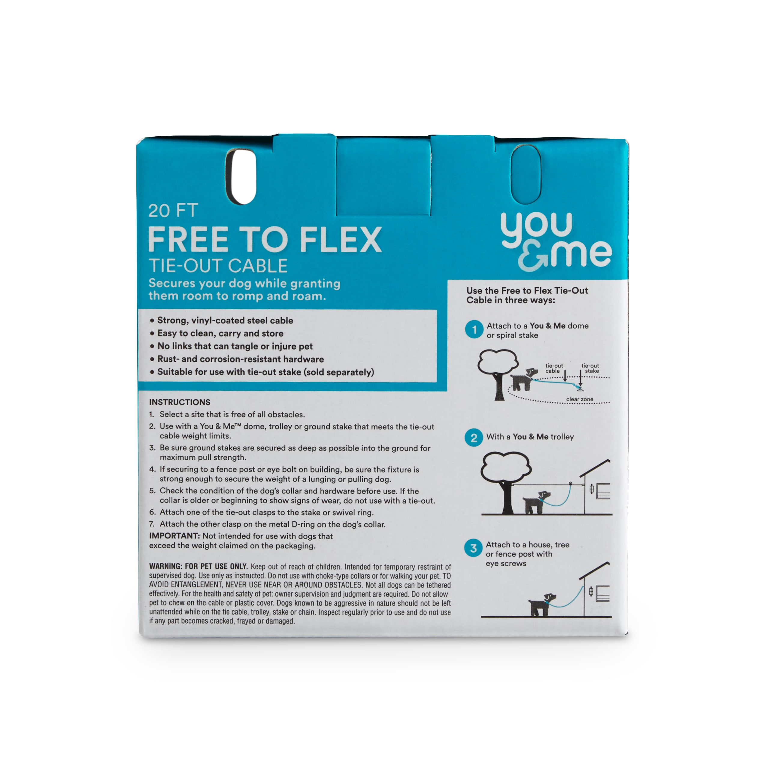 EveryYay Stretch Your Legs Free-To-Flex Tie-Out Cable， For Dogs up to 25 lbs.， 20 ft.， Small