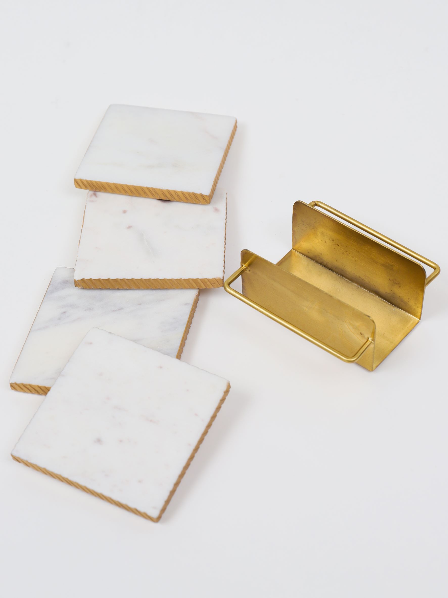 Inspire Me! Home Decor Square Marble Coasters with Gold Edge and Gold Metal Holder