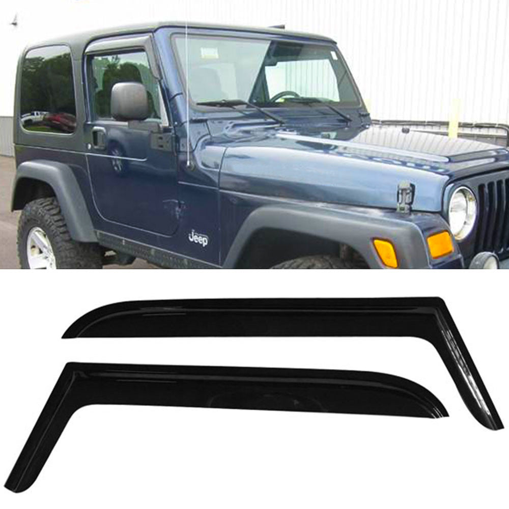 Ikon Motorsports Window Visor Compatible with 97-06 Jeep Wrangler TJ Acrylic Vent Deflector Rain Guard 2Pc Set Outside Mount 1997 1998 1999 2000 2001 2002 2003 2004 2005 2006